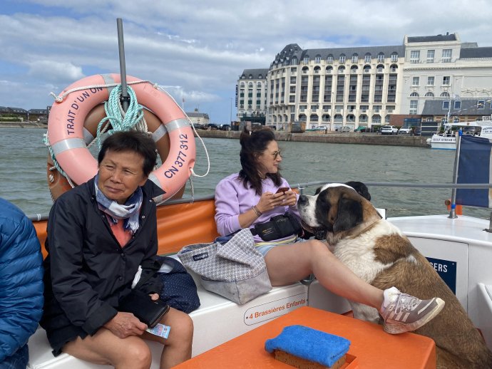 Volle bak in het  pontje naar Trouville.